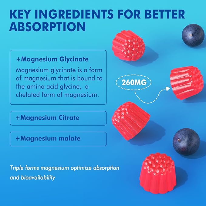 Magnesium Gummies - Triple Magnesium Complex Magnesium Glycinate Gummies | Magnesium Glycinate Malate Citrate w/ D3 B6 B12 for Calm Sleep &amp Muscle Cramp | High Absorption | Vegan 2 Pack