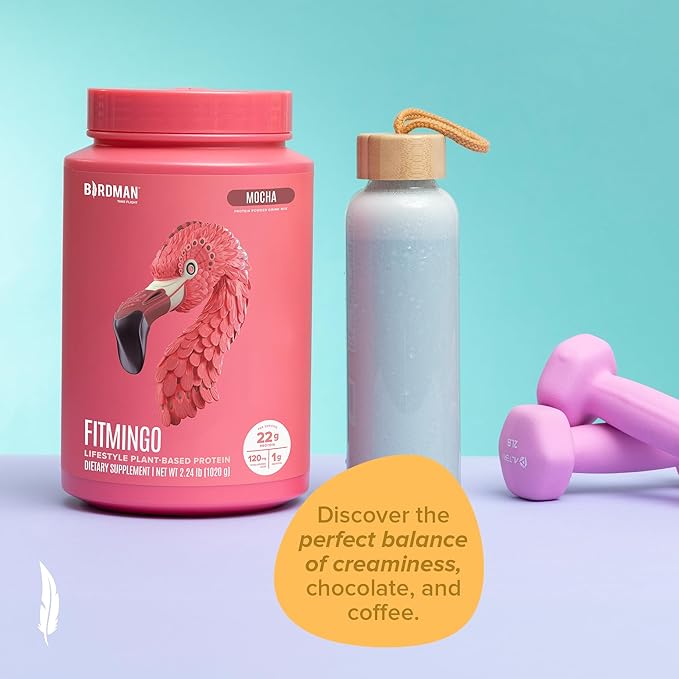 BIRDMAN Fitmingo Vegan Protein Powder with Inositol Collagen Boosters Hyaluronic Acid and Vitamins | Low Carb Dairy Free Low Calorie | 23g Plant Based Blueberry Protein Powder with Myo-Inositol