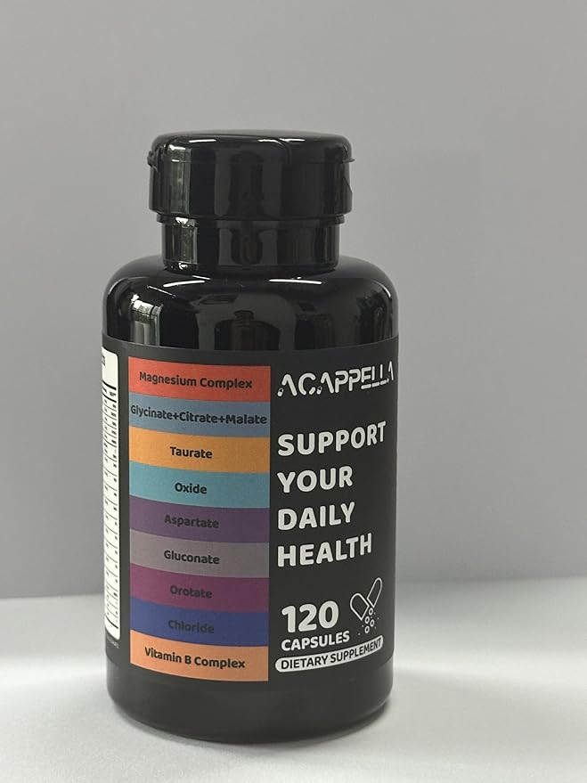 ACAPPELLA Magnesium Complex Capsule Vitamin B Supplement with Malate Magnesium Citrate Glycinate Oxide Taurate - 120 Count