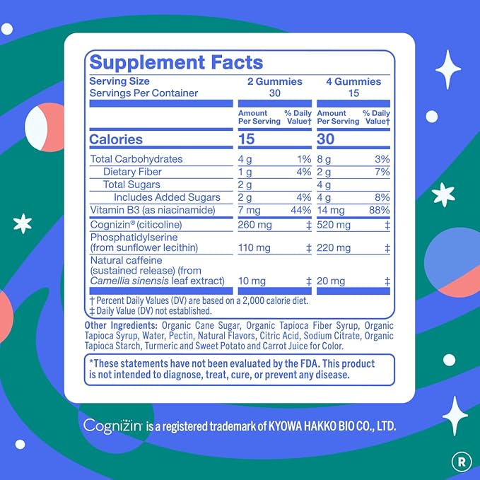 FIRST DAY Women’s Brain Gummies for Focus Memory &amp Clarity | Cognizin® Citicoline + Phosphatidylserine | Natural Sustained Energy Peach Flavor Vegan Non-GMO | 30-Day Supply