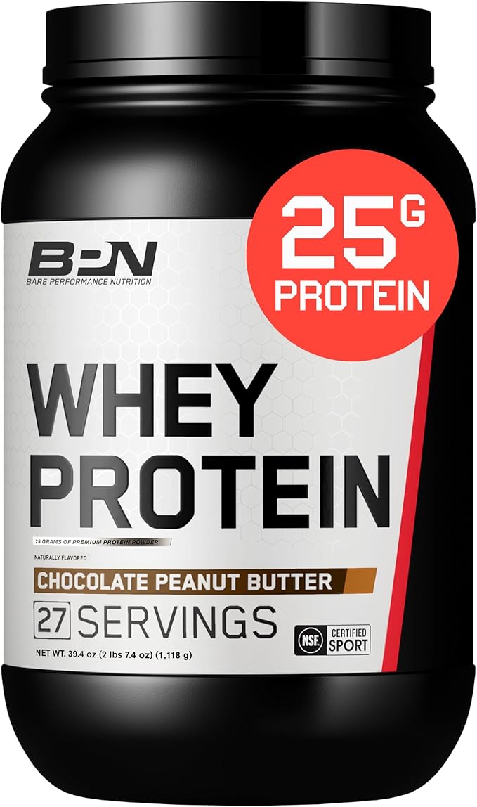 BARE PERFORMANCE NUTRITION BPN Whey Protein + Casein Protein Powder Blend Chocolate Peanut Butter 25g Protein per Serving Supports Lean Muscle Recovery 27 Servings Third Party Tested