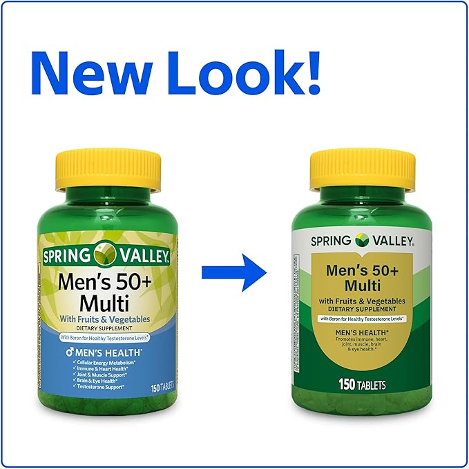 SUREFECT Spring Valley Men's 50+ Multivitamin - 150 Tablets - with Boron Lycopene &amp Superfood Blend - Supports Immune Heart Brain &amp Eye Health Support Organizer.