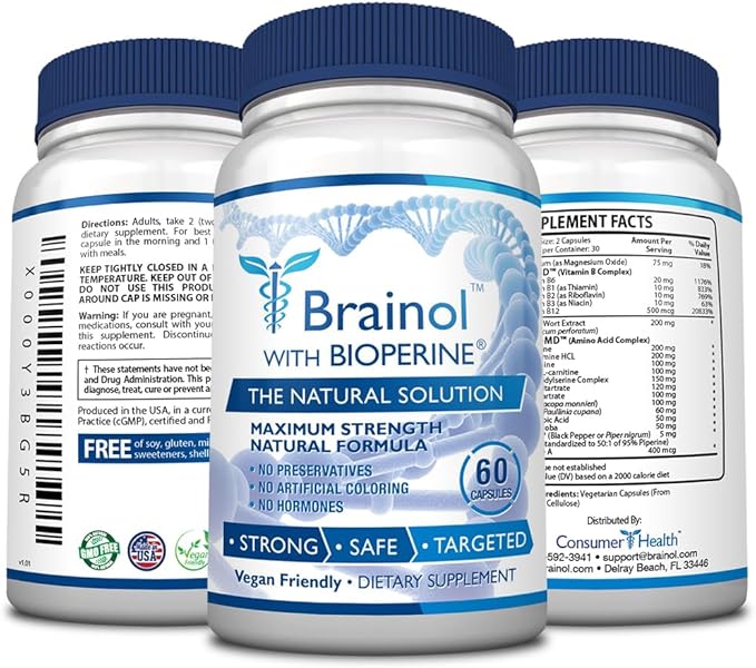 Fungavir Brainol - Targeted Brain Support Supplement - B Vitamins Magnesium Amino Acids St. John's Wort Phosphatidylserine Ginkgo Biloba - Vegan-Friendly - 60 Capsules - 1 Month Supply