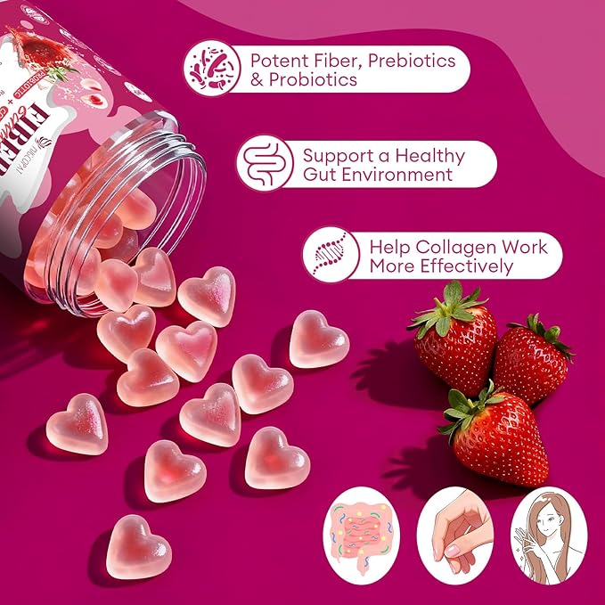 10G Fiber Gummies with Collagen Peptides Hyaluronic Acid Vitamin C ACV 30 Billion CFU Probiotics – Sugar Free Collagen Gummy for Skin Hair &amp Nails – Digestive Health Support – 60 Cts