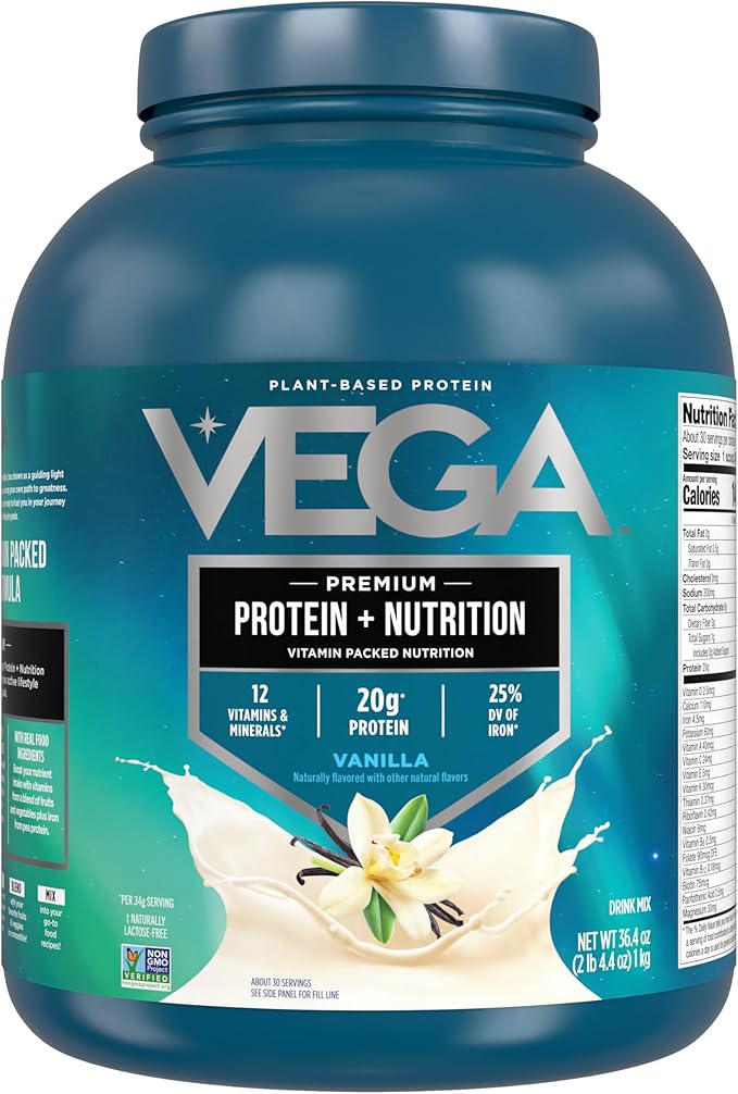 Vega Protein + Nutrition - 20g Plant-Based Pea Protein Vanilla 30 Servings Vegan Keto Superfood Antioxidant-Rich Gluten Free Dairy Free Low Carb 2.3lbs (Packaging May Vary)