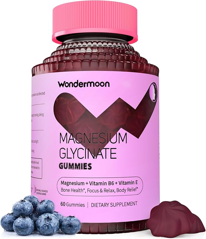 Wondermoon Magnesium Complex Gummies for Women with Vitamin D3 B6 Zinc &amp Potassium – Blueberry Flavor – Supports Relaxation Muscle &amp Bone Health 60 Count