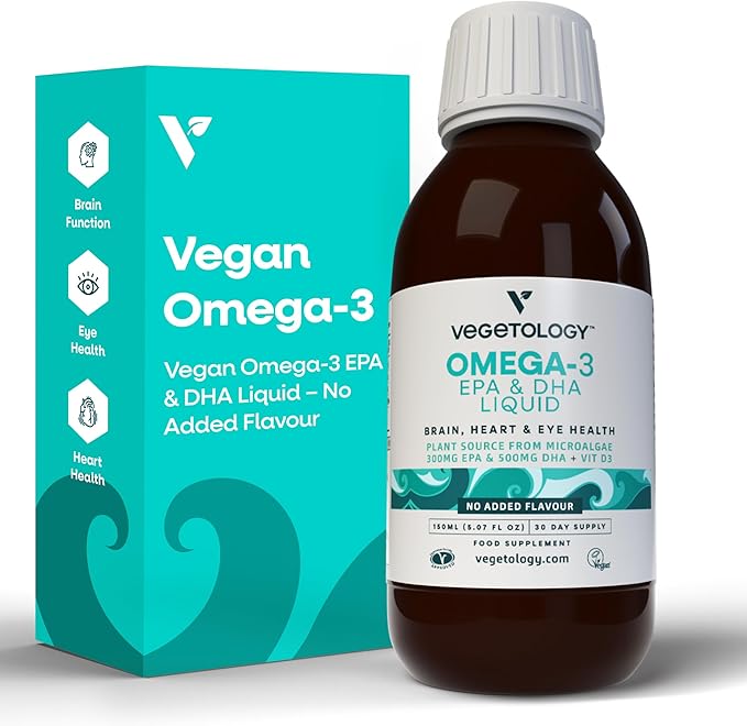 Vegan Omega 3 Liquid from Microalgae 800mg of EPA DHA with Vitamin D3 Supports Heart Brain and Eye Health Natural Fish Oil Alternative UK Made Unflavoured