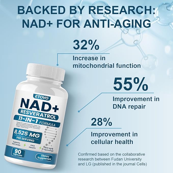 NAD+ Supplement 8525 mg Liposomal NAD Resveratrol Supplement for Women and Men with Coptisine Quercetin Curcumin Supports Cellular Health Energy &amp Healthy Anti-Aging 180 Counts