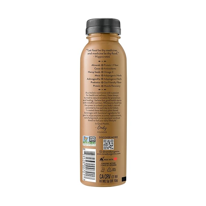 Remedy Organics Cacao Essentials 12-Pack | Plant Based 16g Protein Shakes Ready to Drink | USDA Organic Gluten Free Dairy Free Soy Free
