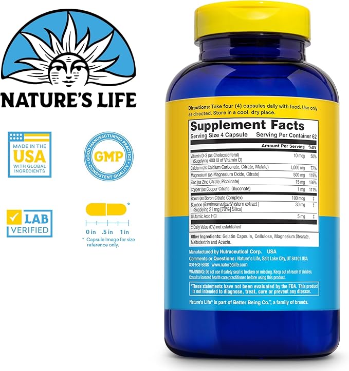Nature's Life Cal Mag Zinc Complex - Calcium (1000 mg) Magnesium (500 mg) Zinc (15 mg) &amp D3 Supplement Trace Mineral Support for Bones &amp Teeth Vitamin Formula for Men &amp Women - 250 Co
