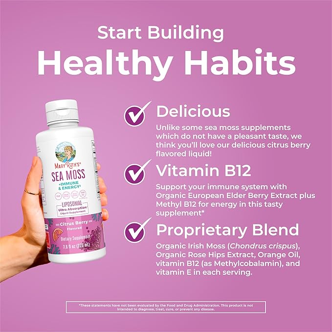 MaryRuth Organics Sea Moss Liposomal (Citrus Berry) &amp Women's Multivitamin + Hair Growth (Peach) | Clean Label Project Verified® | Vitamins for Energy Beauty &amp Immunity | Vegan Non-GMO
