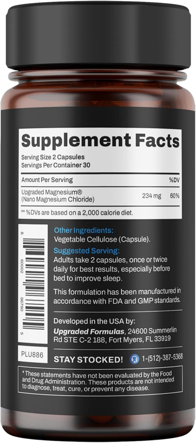 Upgraded Formulas Nano Magnesium Supplement 3rd Party Clinical Trial Improves Deep Sleep up to 250% REM Sleep Up to 160% in only 14 Nights - Enhances Calm 60 Capsules