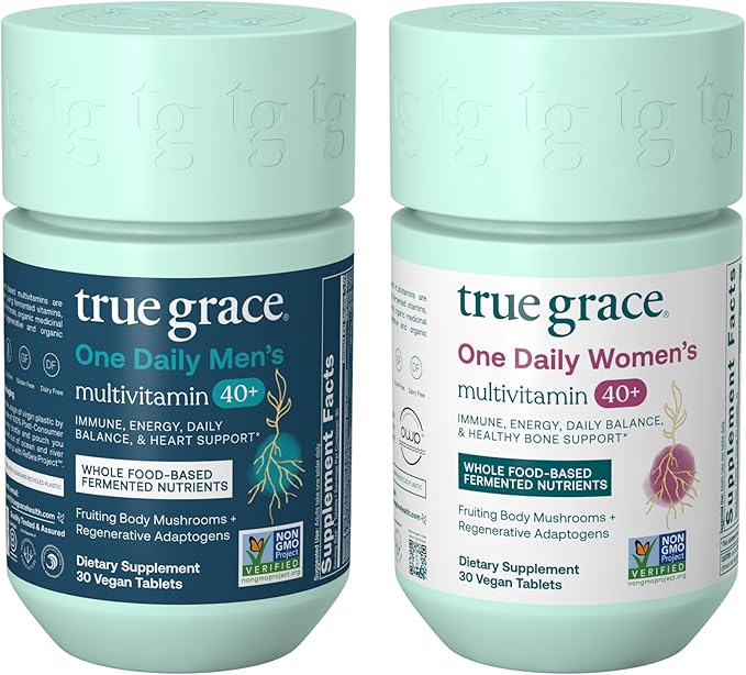 True Grace One Daily Men's Multivitamin 40+ (30 Vegan Tablets) + One Daily Women’s Multivitamin 40+ (30 Vegan Tablets) - Non-GMO - 30-Day Supply of Each