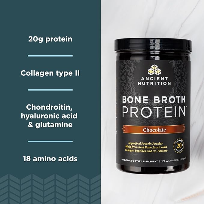 Ancient Nutrition Bone Broth Protein Powder Vanilla 20 Servings + Bone Broth Protein Powder Chocolate 20 Servings
