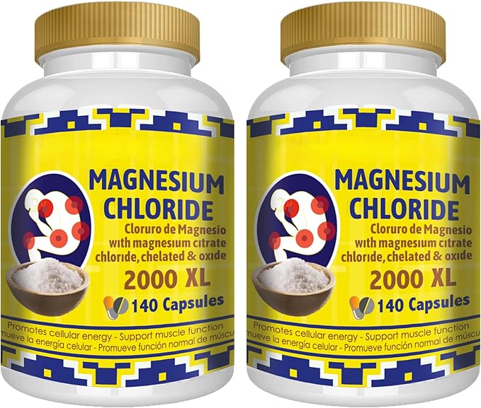Magnesium Chloride (cloruro de magnesio) 280 Capsules - High Absorption Magnesium Citrate chelated and Oxide High Potency Mg Non-GMO 2 Pack (2)