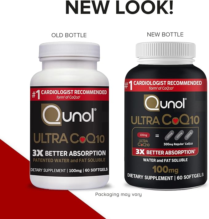 Qunol Ultra CoQ10 100mg 3X Better Absorption Patented Water and Fat Soluble Natural Supplement Form Coenzyme Q10 Antioxidant for Heart Health Packs Softgels 120 Count