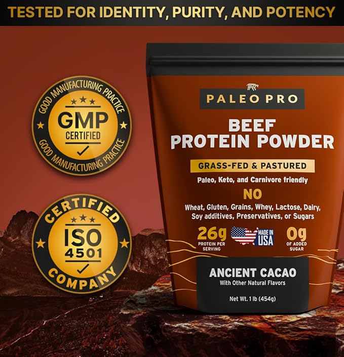 Paleo Pro Beef Protein Powder - Grass Fed Protein Powder Isolate - Pure Animal Based Pastured &amp Cage-Free | Dairy &amp Gluten Free Natural and Clean Proteins for Paleo &amp Keto - 15 Days Suppl