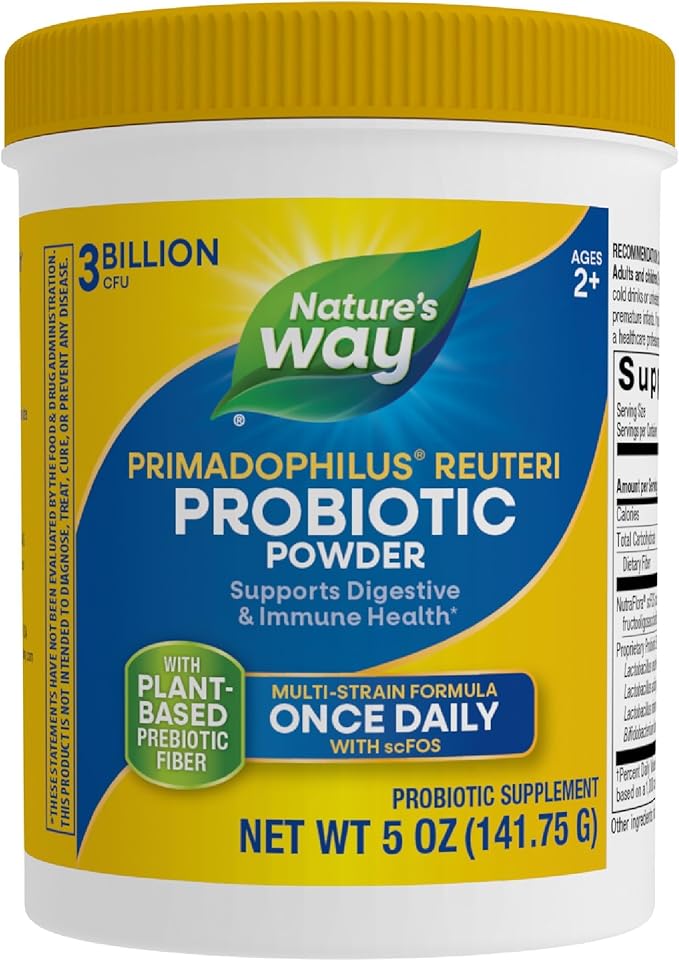 Nature's Way Primadophilus Reuteri Probiotic Powder Supports Digestive &amp Immune Health* Multi-Strain Formula with Prebiotics 3 Billion Live Cultures 5 Oz (Packaging May Vary)
