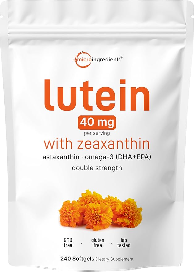 Micro Ingredients Lutein &amp Zeaxanthin 40mg Softgels 240 Count with Astaxanthin Omega-3s &amp Phospholipids | Eye + Vision Health Vitamins | Third Party Tested Non-GMO Gluten Free