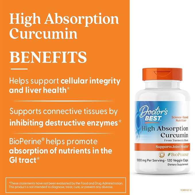 Doctor's Best Turmeric Curcumin Supplement 1000mg for Men &amp Women - Curcumin Caps from Turmeric Root Black Pepper Extract (BioPerine) 95% Piperine Joint Health Support Non GMO - 120 Veg Capsul