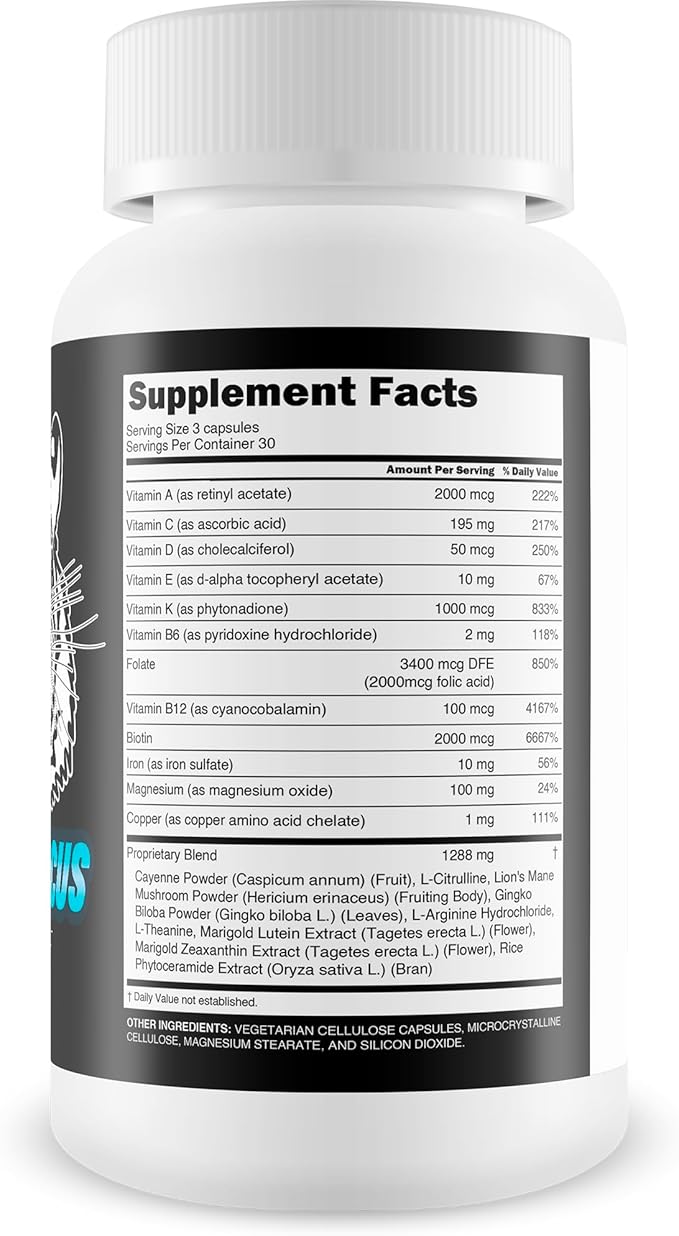 Fierce Focus- Natural Brain Function Support - Memory Focus &amp Clarity Formula -Optimal Performance Natural Nootropic and Cognitive Support Supplement - DMAE- 30 Capsules
