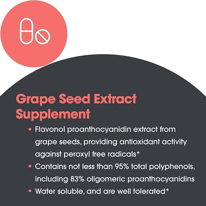 Allergy Research Group Grape Pips - Grape Seed Extract Proanthocyanidins Polyphenols Herbal Supplement Organic 300mg Capsules - 90 Count