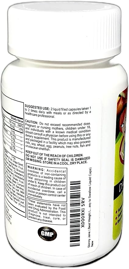 Skinny Jane Daily Multi Vitamin for Women – Supports Energy Wellness and Hair Skin Nails – Unique Fruit and Veggie Blend – 60 Easy to Swallow Liquid Capsules
