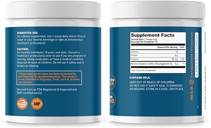 Dr. Tobias Deep Immune Probiotics &amp Prebiotics and Colostrum Powder - Supports Digestive Health Gut Health and Immune Function