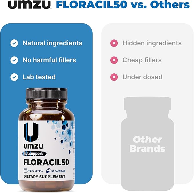 UMZU Floracil50 Probiotic Supplement 30 Day Supply – 50 Billion CFU with Lactobacillus Acidophilus Rhamnosus and Plantarum – Supports Gut Health Digestion Immunity and Microbiome Balance