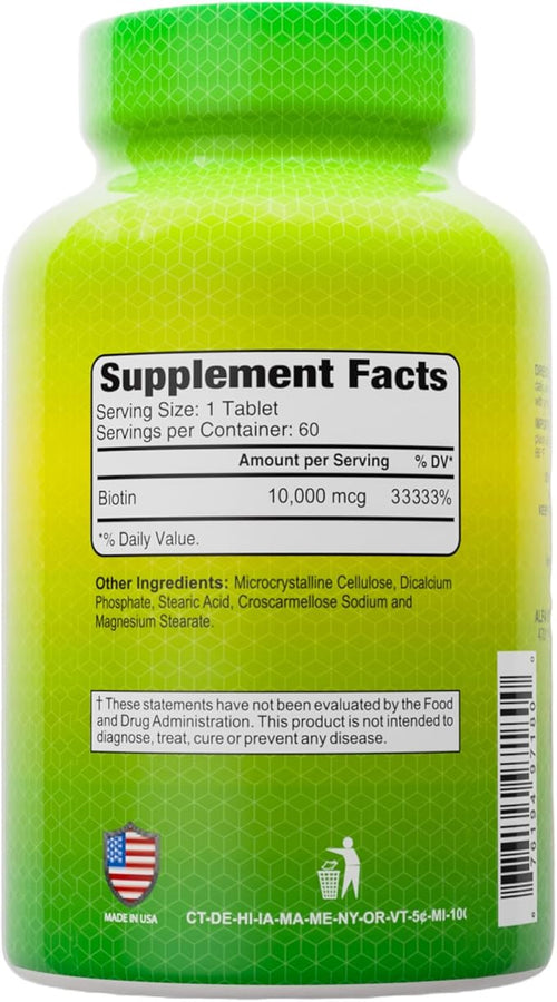 ALFA VITAMINS Biotin 10000 mcg High Potency Vitamin B7 Supplement for Hair Skin &amp Nail Support – 60 Tablets (2-Pack)