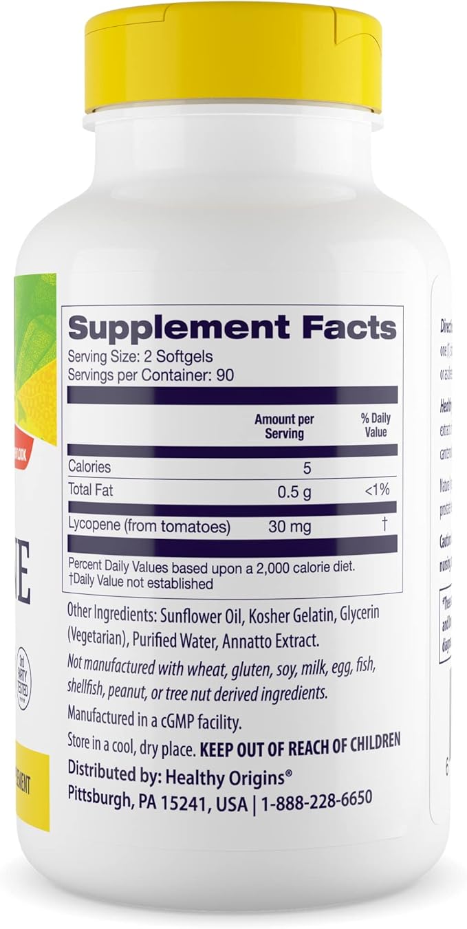 Healthy Origins Lycopene 15 mg (Natural Non-GMO Gluten Free Skin Support Prostate Support) 180 Softgels