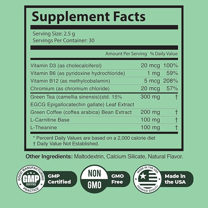 Ginger Fit – Daily Vitamin &amp Botanical Powder with Green Tea Extract Green Coffee Bean L-Carnitine &amp Chromium – Non-GMO Formula – Made in USA – 2.65 oz 30 Servings 1 Month Supply