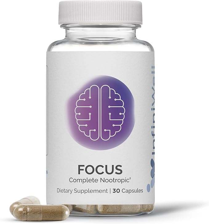 InfiniWell Focus Supplement - Breakthrough Nootropic - Aid Brain Health &amp Working Memory Support - Optimize Daily Neurological Processing Mental Acuity Energy &amp Cognitive Function (30 Capsul