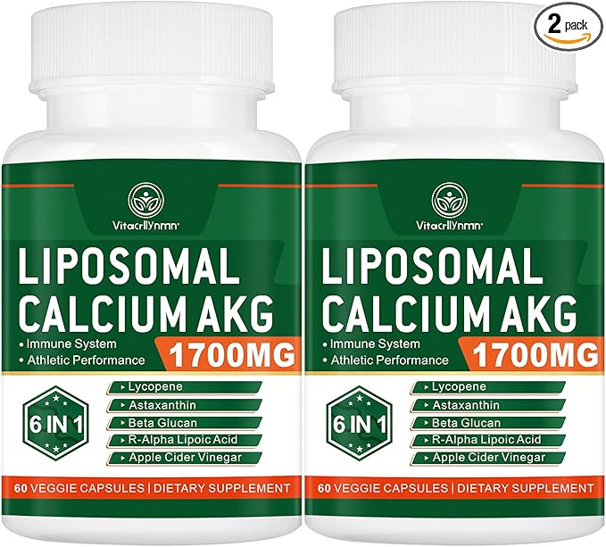 Liposomal Calcium AKG Supplement 1700 MG - High Absorption Calcium Supplement for Women AKG Supplement for Cellular Energy Metabolic Function - 120 Capsules