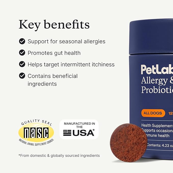PetLab Co. Allergy &amp Immune Probiotics for Dogs Support Seasonal Allergies Gut &amp Digestive Health - Pork Flavor - 30 Soft Chews - Pack of 2 - Packaging May Vary