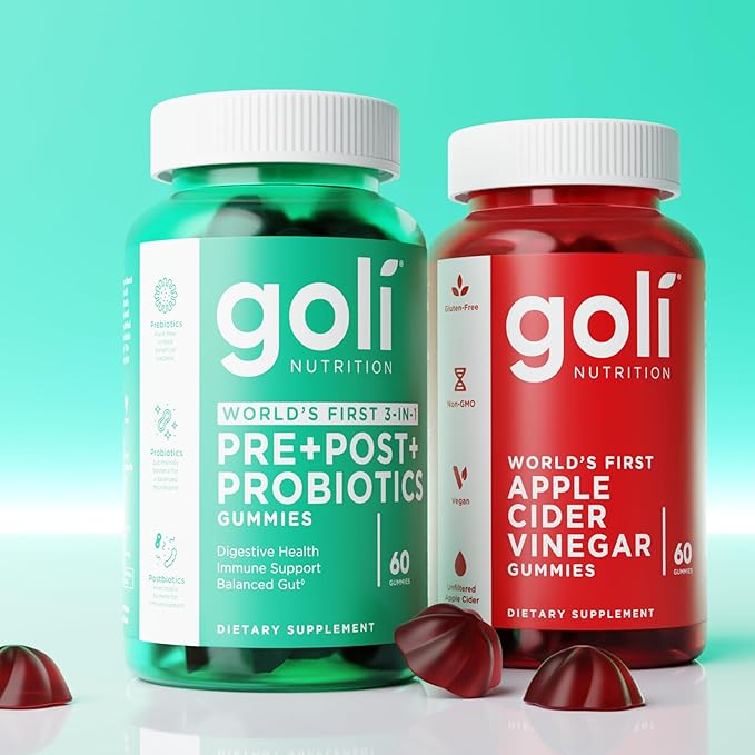 Goli Nutritional Supplement Pre+Post+Probiotics Gummy - 180 Count - World's First 3-in-1 Gluten-Free Vegan Non-GMO and Gelatin-Free.