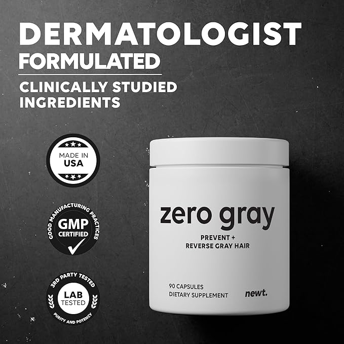 ZERO GRAY™ – Anti Grey Hair Supplements to Reverse Gray Hair Permanently Fast | Restore Natural Color &amp Prevent Grey Hair Growth | Biotin Vitamins Catalase Supplement Men &amp Women | 90 Capsul