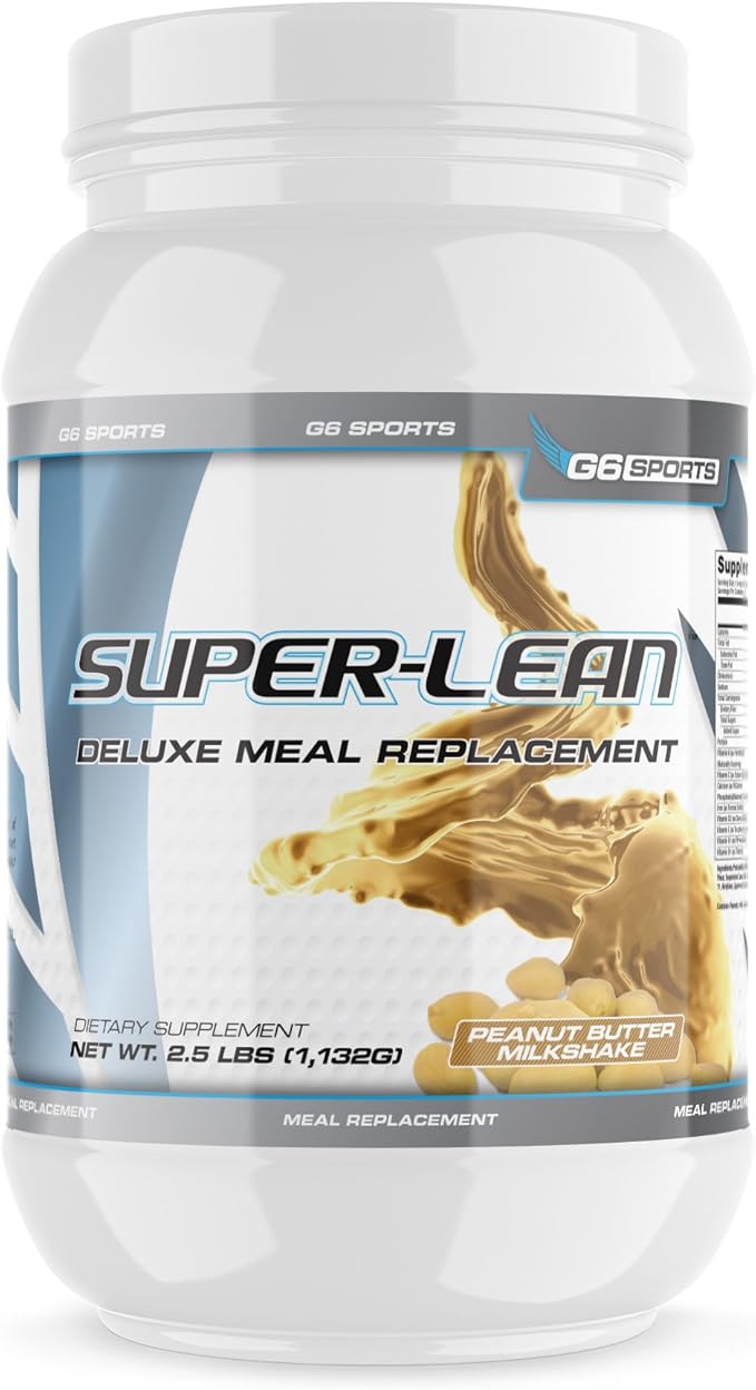 G6 Sports Nutrition Super-Lean Deluxe Meal Replacement (32g Protein 7g Fiber 25 Added Vitamins &amp Minerals) – 2.5lb Jar – Peanut Butter Milkshake