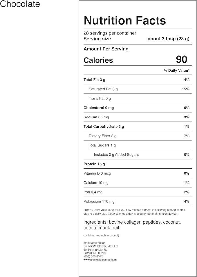 drink wholesome Chocolate Collagen Protein Powder for Sensitive Stomachs | Minimally-Processed Whole-Food Protein | Additive-Free Dairy-Free Gluten-Free | Low FODMAP