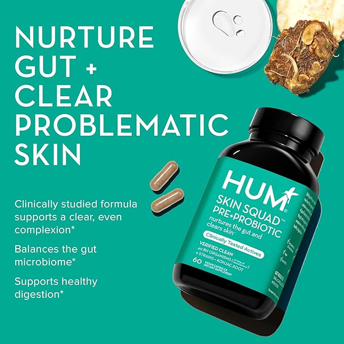 HUM Full Skin Detox Daily Cleanse -Proboitics for Skin Problem Acne Breakouts Includes Organic Algae Detoxifying Herbs