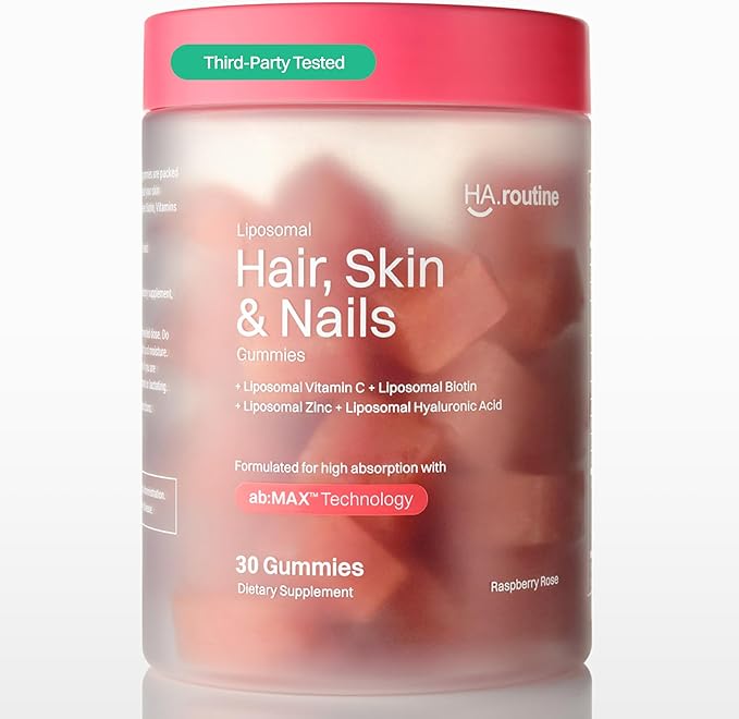 Liposomal Hair Skin &amp Nails Gummies 2500 mcg Liposomal Biotin 1200 mcg Vitamin A 2 mg Vitamin E Healthy Hair Nail Strengthener Skin Support - 30 Servings Raspberry Rose Flavor