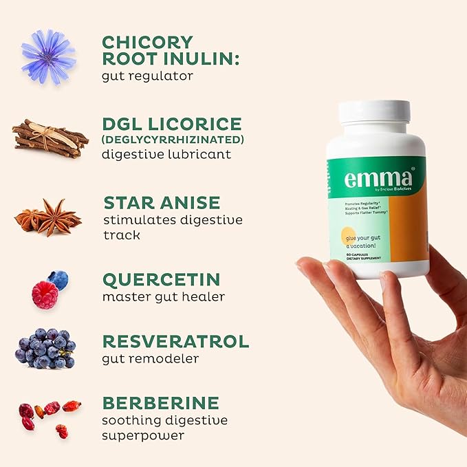 Emma Gut Health Relief Supplement Doctor Endorsed Formula for Women &amp Men Leaky Gut &amp Digestive Support for Constipation Bloating &amp Gas Relief with Berberine Resveratrol Quercetin 60