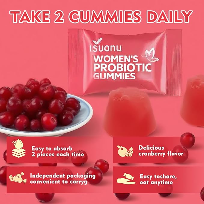 Vaginal Women Probiotic Feminine Balance pH Gummies for Healthy Odor Yeast Balance &amp Flora + Vitamin C for Immune Support -Cranberry Probiotics