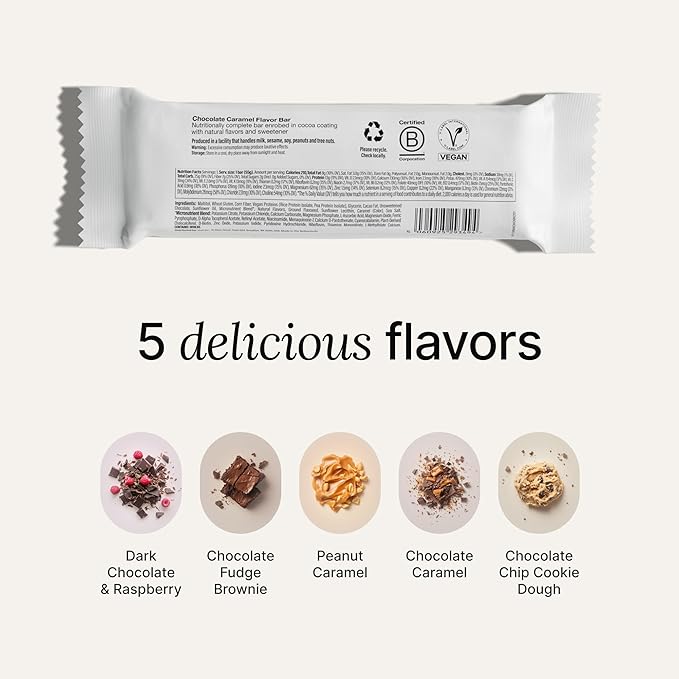 Huel Complete Nutrition Vegan Protein Bars | Chocolate Caramel | 13g Protein | 27 Vitamins &amp Minerals 2g Sugar Non-GMO 100% Plant Based Snack | 12 Pack
