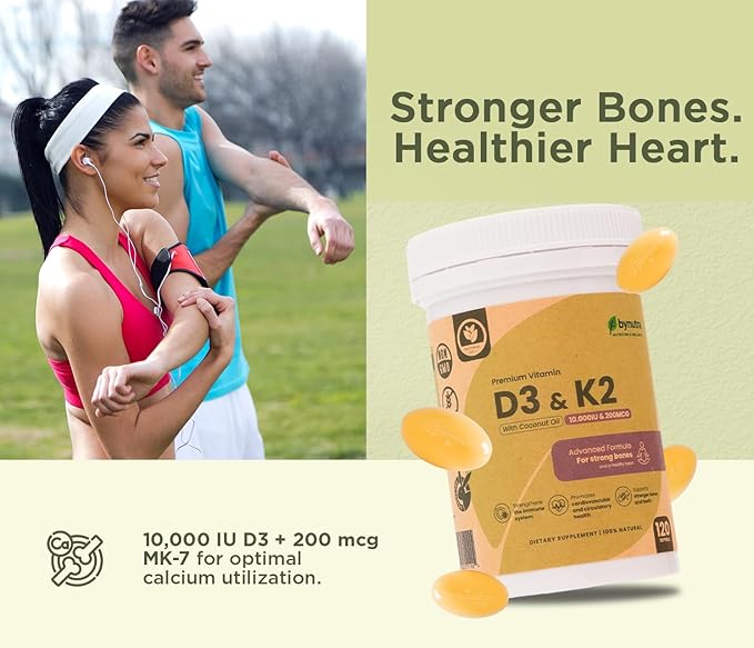 Premium Vitamin D3 &amp K2 with Coconut Oil – 10000 IU D3 + 200 mcg MK-7 – High-Potency Vitamin D3 K2 Supplement – 120 Softgels