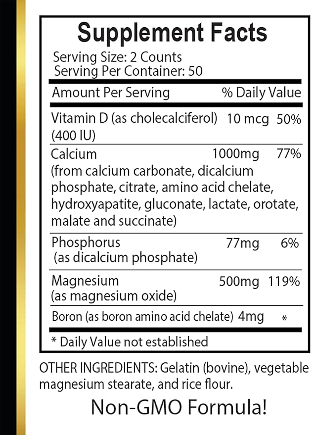 Daily Calcium Magnesium – Complete Essential Mineral Support - Muscle &amp Immune Support Energy Production and Support Nerves System - 2 Bottles 200 Capsules