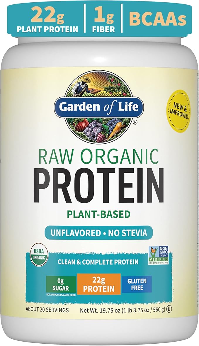 Garden of Life Raw Organic Protein &amp Greens Chocolate &amp Organic Vegan Unflavored Protein Powder 22g Complete Plant Based Raw Protein