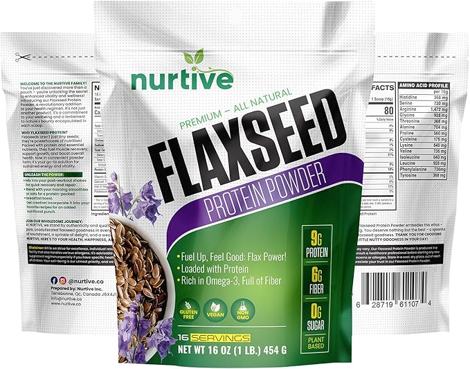 Flaxseed Protein Powder - Plant-Based Rich in Omega-3 and Antioxidants - Ideal for Post-Workout Recovery - Nutritional Boost for Smoothies &amp Baking - Non-GMO &amp Gluten-Free (16 oz / 454g)