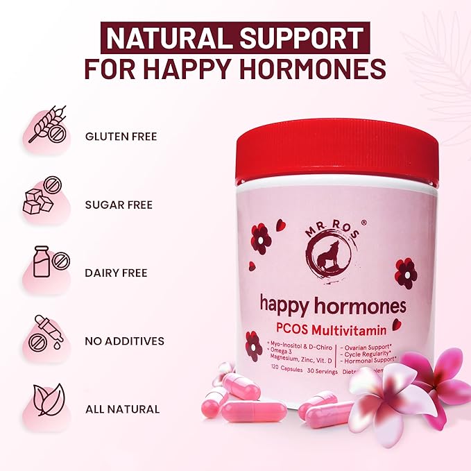 PCOS Multivitamin for Women – Happy Hormones Formula – Myo &amp D-Chiro Inositol 40:1 Omega-3 Vitamin D3 Zinc &amp Magnesium – 120 Vegan Capsules