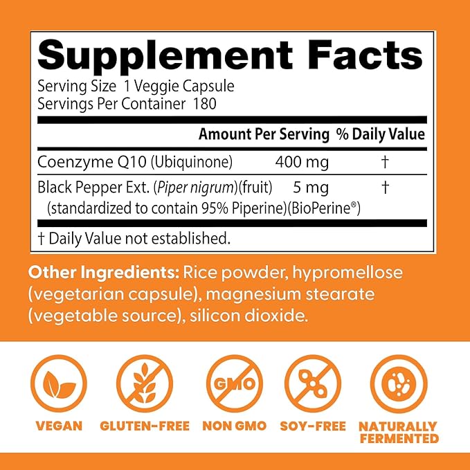 Doctor's Best High Absorption CoQ10 Heart &amp Energy Support USP Verified Naturally Fermented CoQ10 Non-GMO Gluten Free Soy Free Vegan 180 Veggie Caps